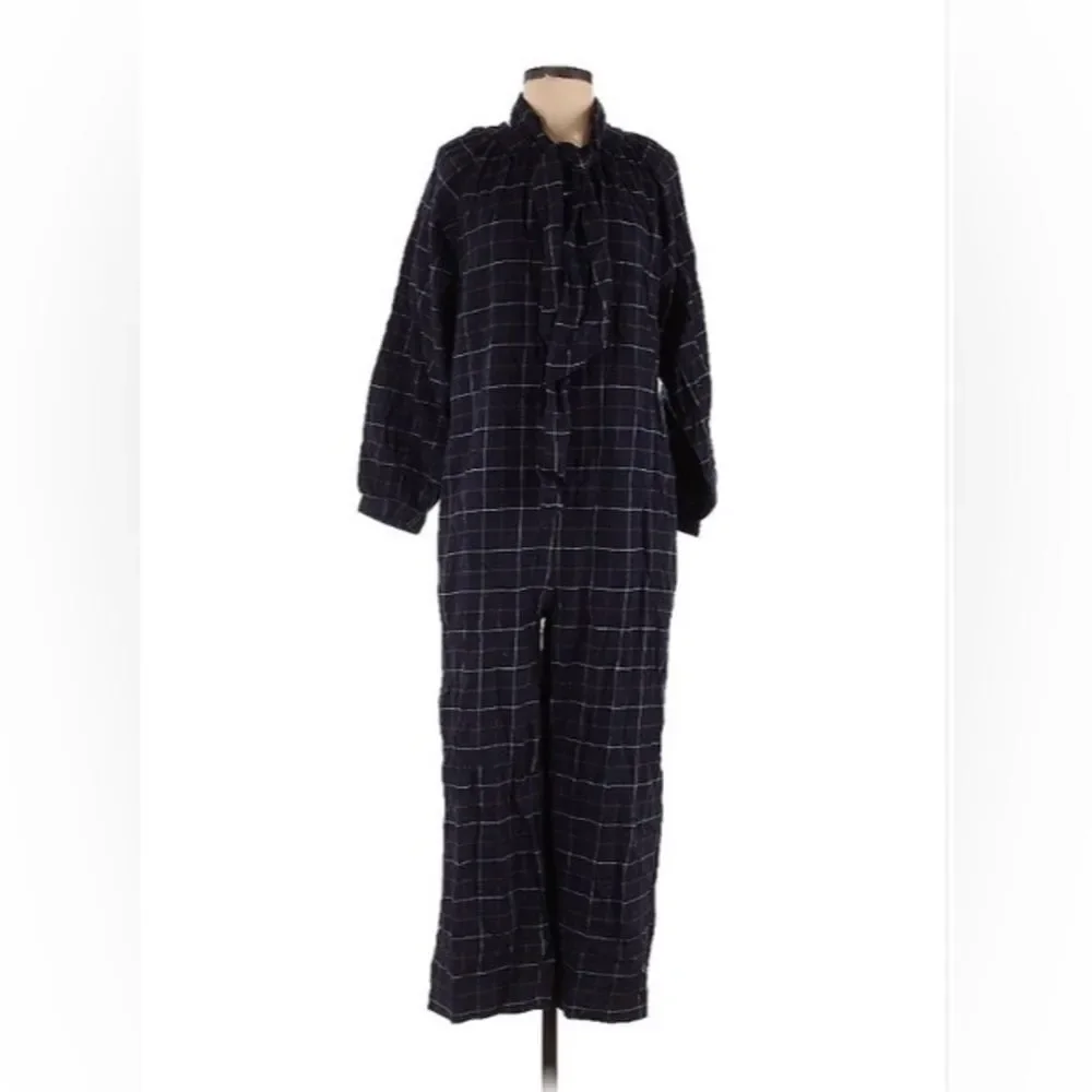 Outerknown Organic Cotton Flannel Jumpsuit Navy Plaid Long Sleeve Small